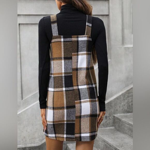 Plaid all over print black and brown sleeveless dress size small - Picture 3 of 9
